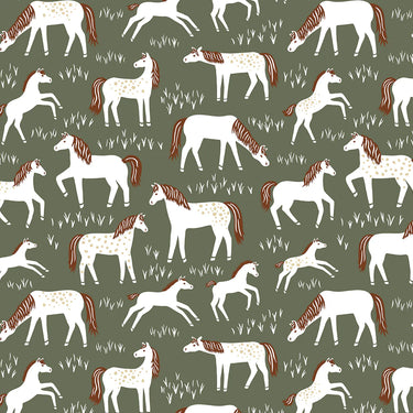 Winter Water Factory Calgary Dress, Horses Forest Green